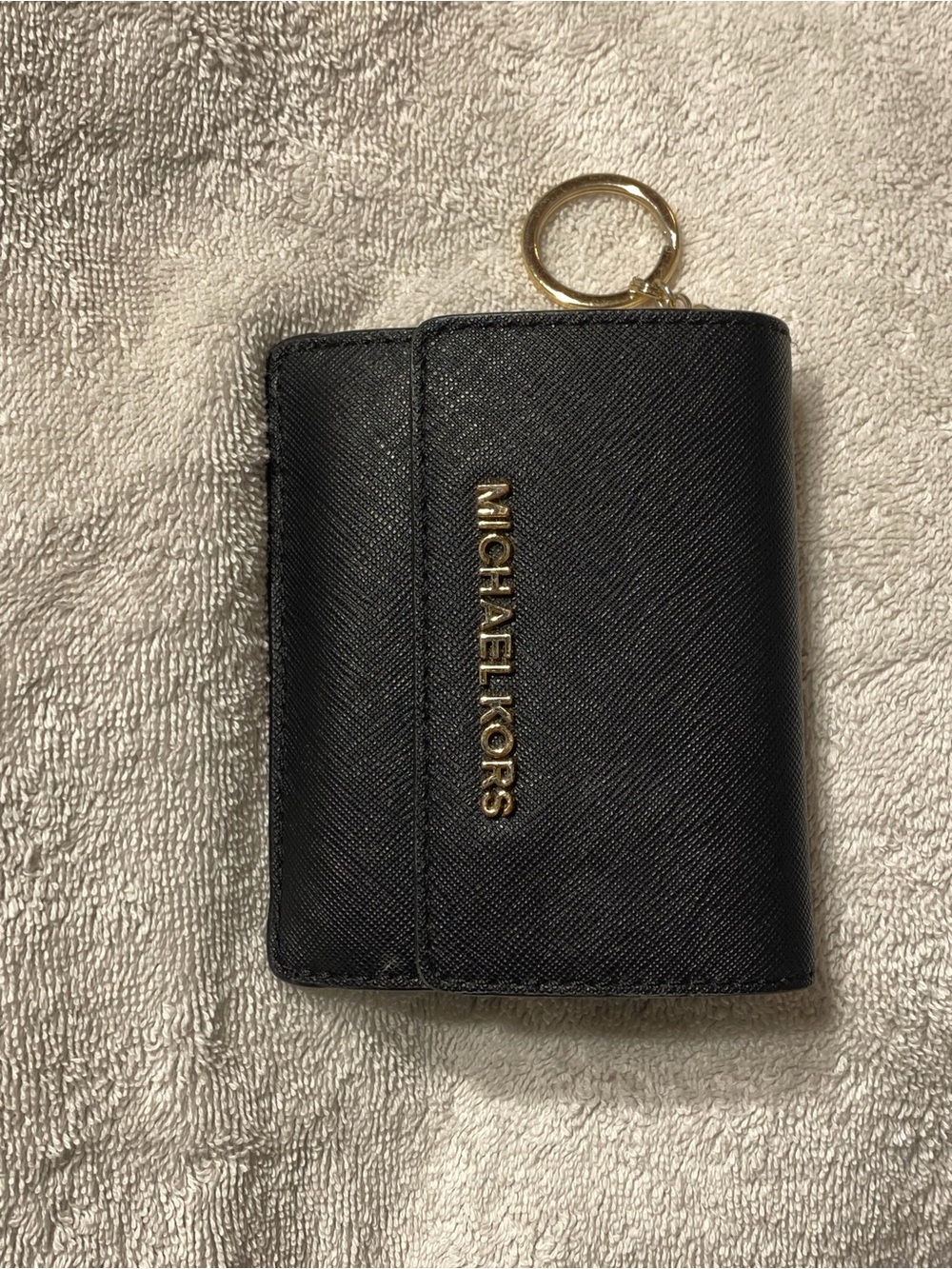 Michael Kors Black Saffiano Key & Card Holder with Gold Hardware Ring